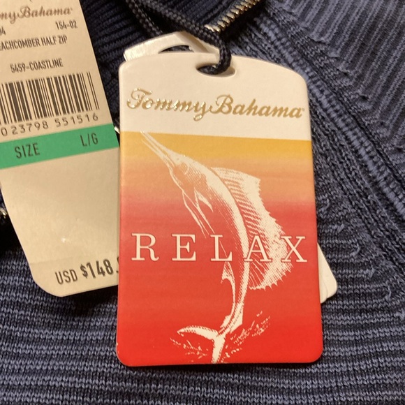 Men’s Tommy Bahama Navy Blue 3/4 Zip Long Sleeve Pullover. Size L. NWT - Picture 9 of 11